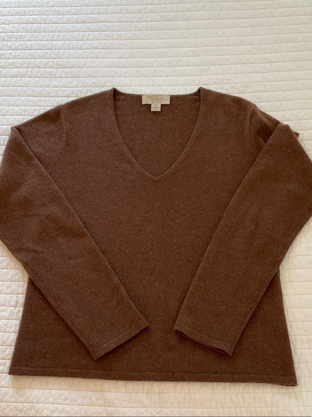 100% Cashmere MAINBOCHER V-Neck Sweater Size L Brown